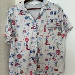 Roller Rabbit Cream Short-Sleeve Pajama Shirt with Multicolor Disco Print
